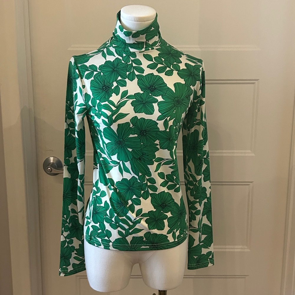 J. Crew Women’s green botanical flower turtleneck shirt sz small
